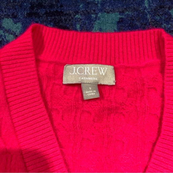 J Crew Cashmere shrunken cable-knit cardigan sweater, Small, Neon Pink, V-neck - Picture 3 of 10